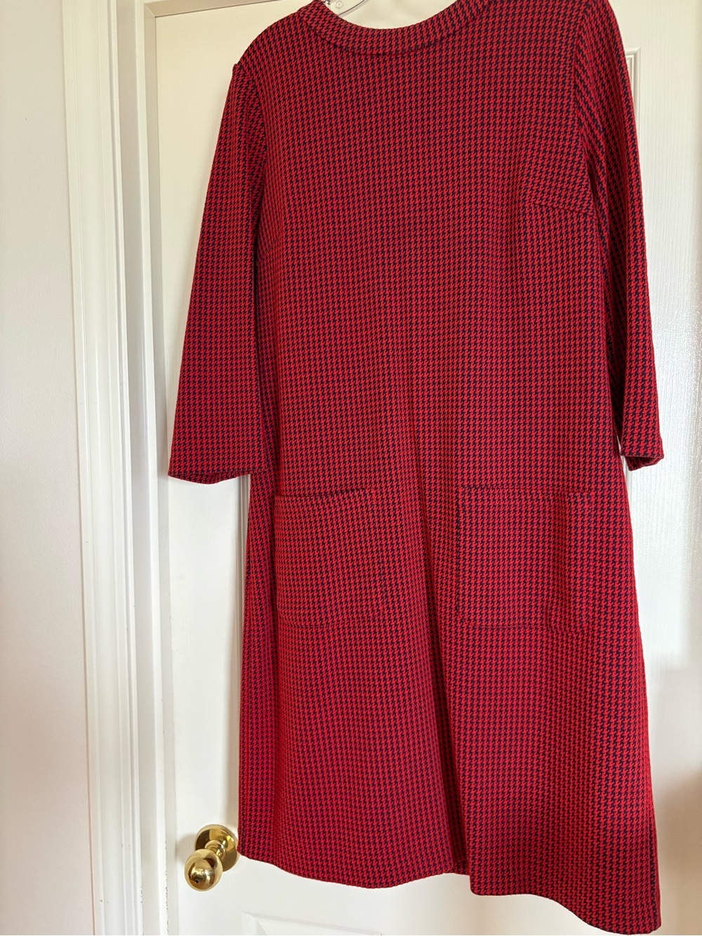 Boden Red & Black Houndstooth Midi Shift Dress